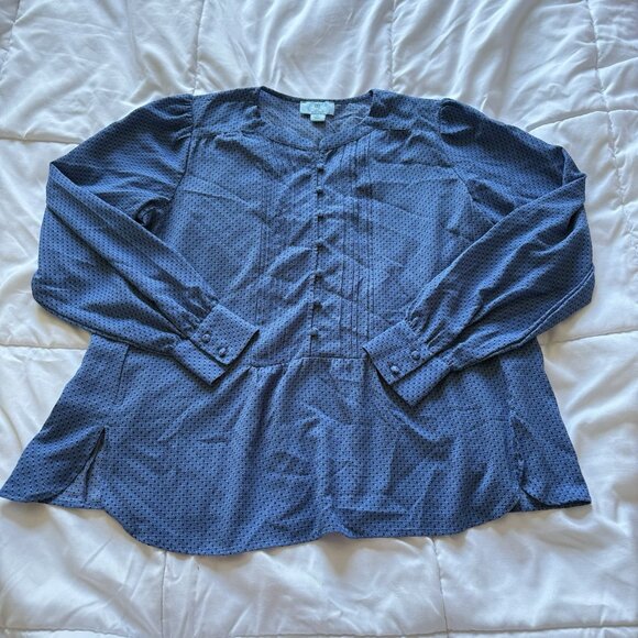 Cece Womens Size XS Blue Long Sleeve Blouse Button Up Polka Dots Flowy Office - Picture 1 of 7